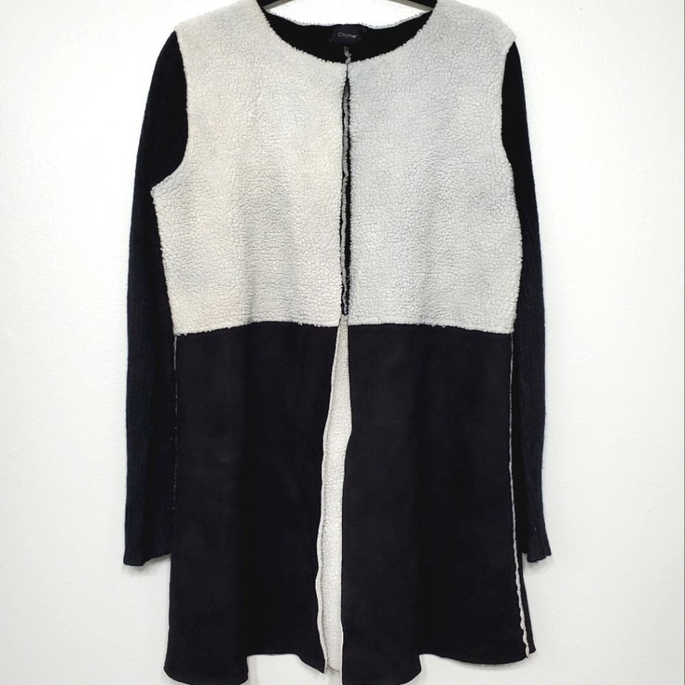 Cliche Wool  Long Colorblock Sweater Coat